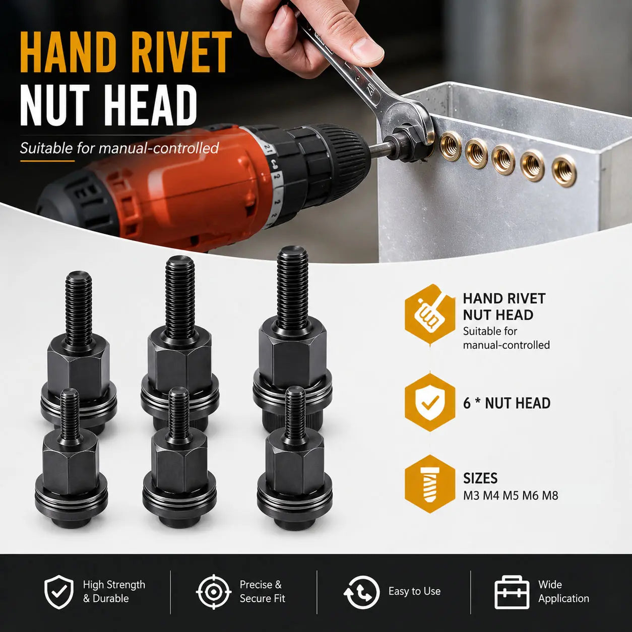 🔥Limited Time-49% OFF🔥Head Rivet Nut Tool Kit M3-M8 Carbon Steel for Automotive & DIY
