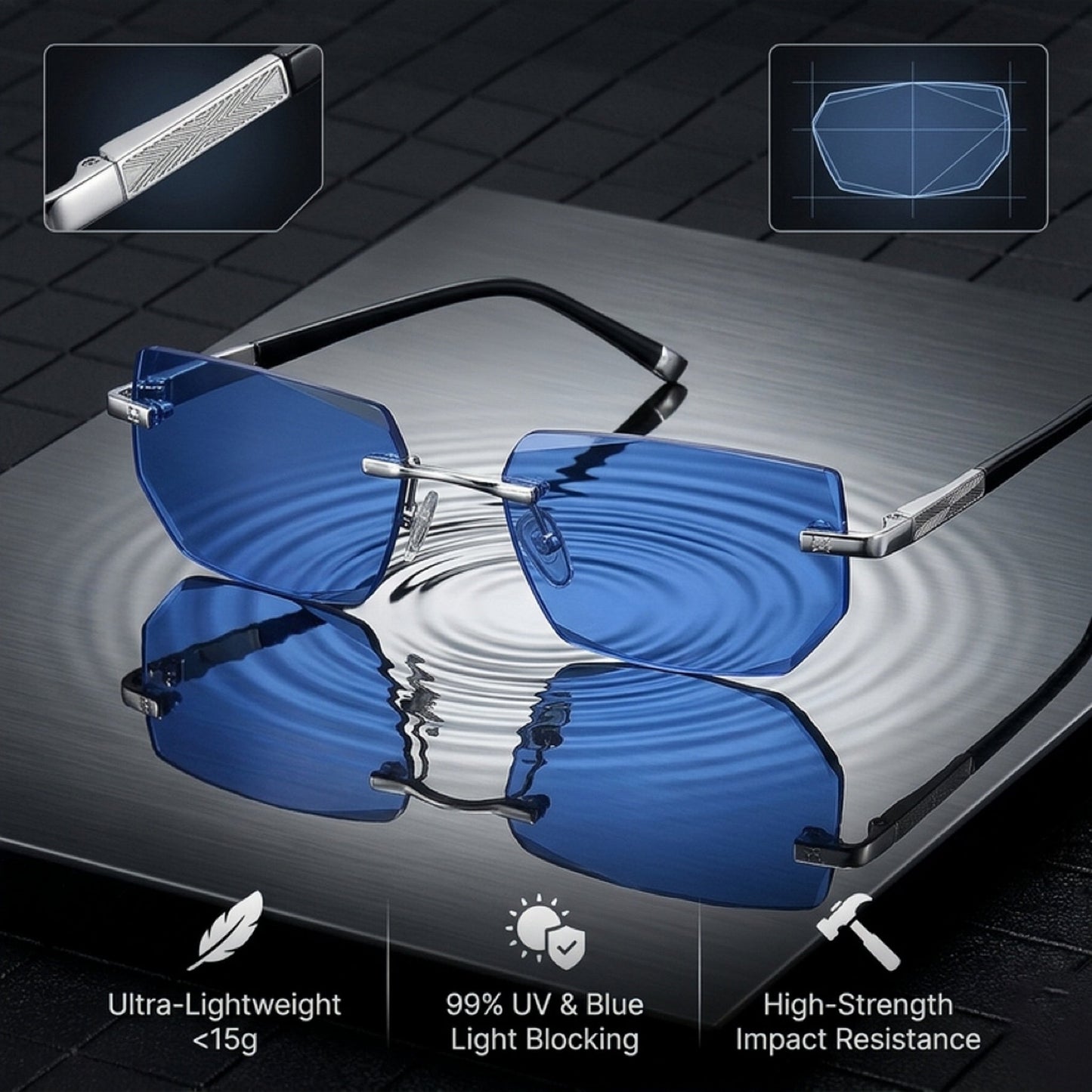 🔥 Intelligent Auto-Focus Zoom Glasses👓 - Blue Light Blocking & Anti-Eye Strain Rimless Eyewear