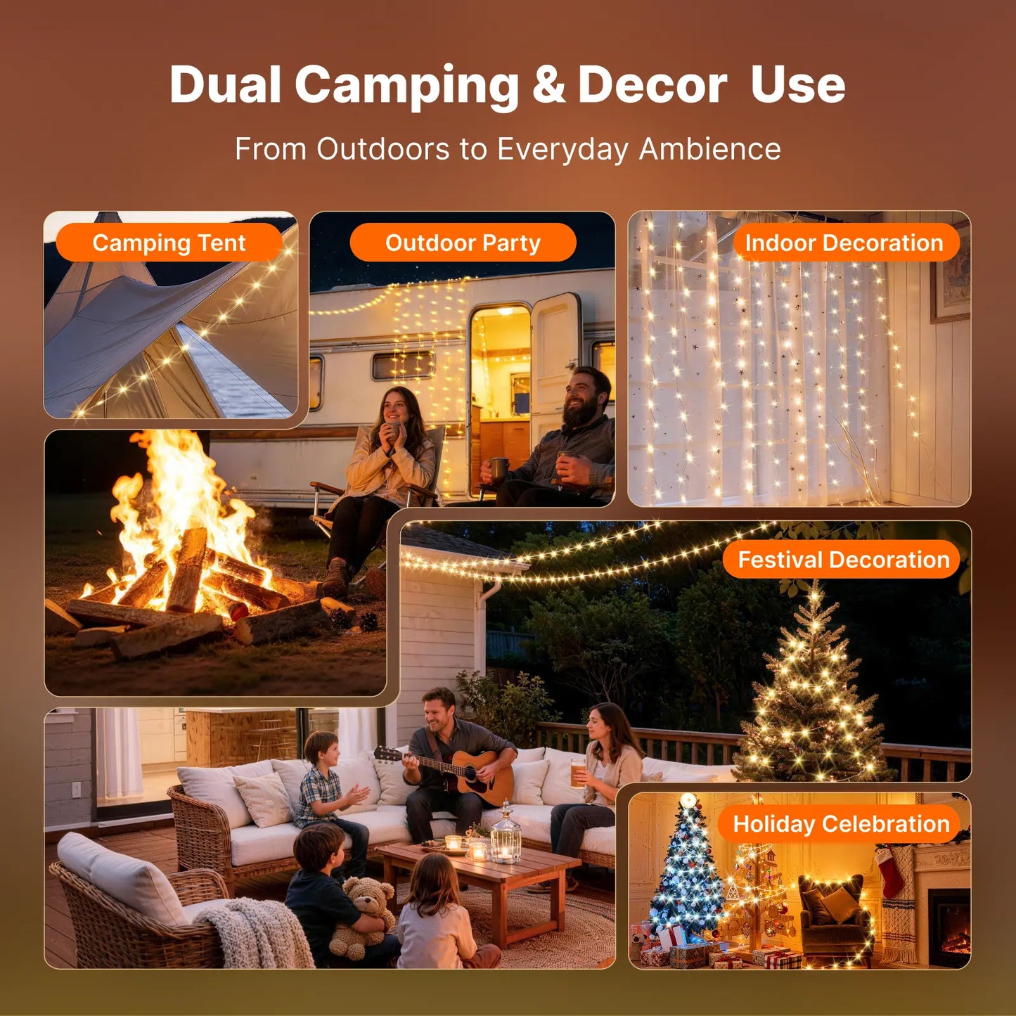 2-in-1 Retractable Solar Camping String Lights | 49Ft Waterproof Lantern
