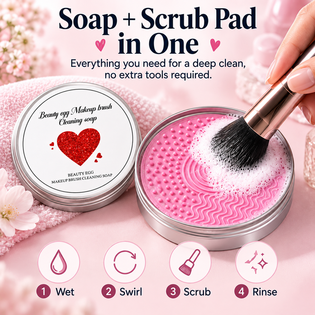 🔥 Limited-Time 49% OFF 🫧 Makeup Brush Cleaning Soap with Silicone Scrub Pad | 100g ✨