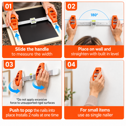 🔥 Limited-Time 49% OFF🖼️ All-in-One Picture Hanging Tool with Level & Dual Nail Positioners + 10/40 Nails