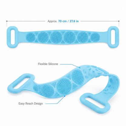 🚿 Dual Handle Silicone Back Scrub Strap | Deep Exfoliating Shower Brush