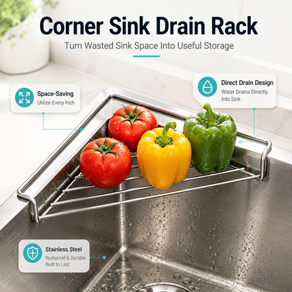 🔥LAST DAY 49% OFF🔥Stainless Steel Corner Sink Drain Rack | Kitchen Organizer🏠