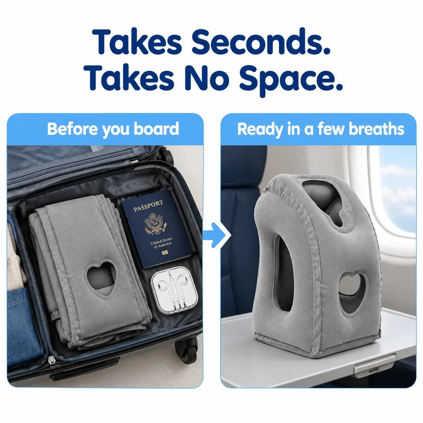 ✈️ Inflatable Airplane Sleep Pillow | Foldable Travel Headrest