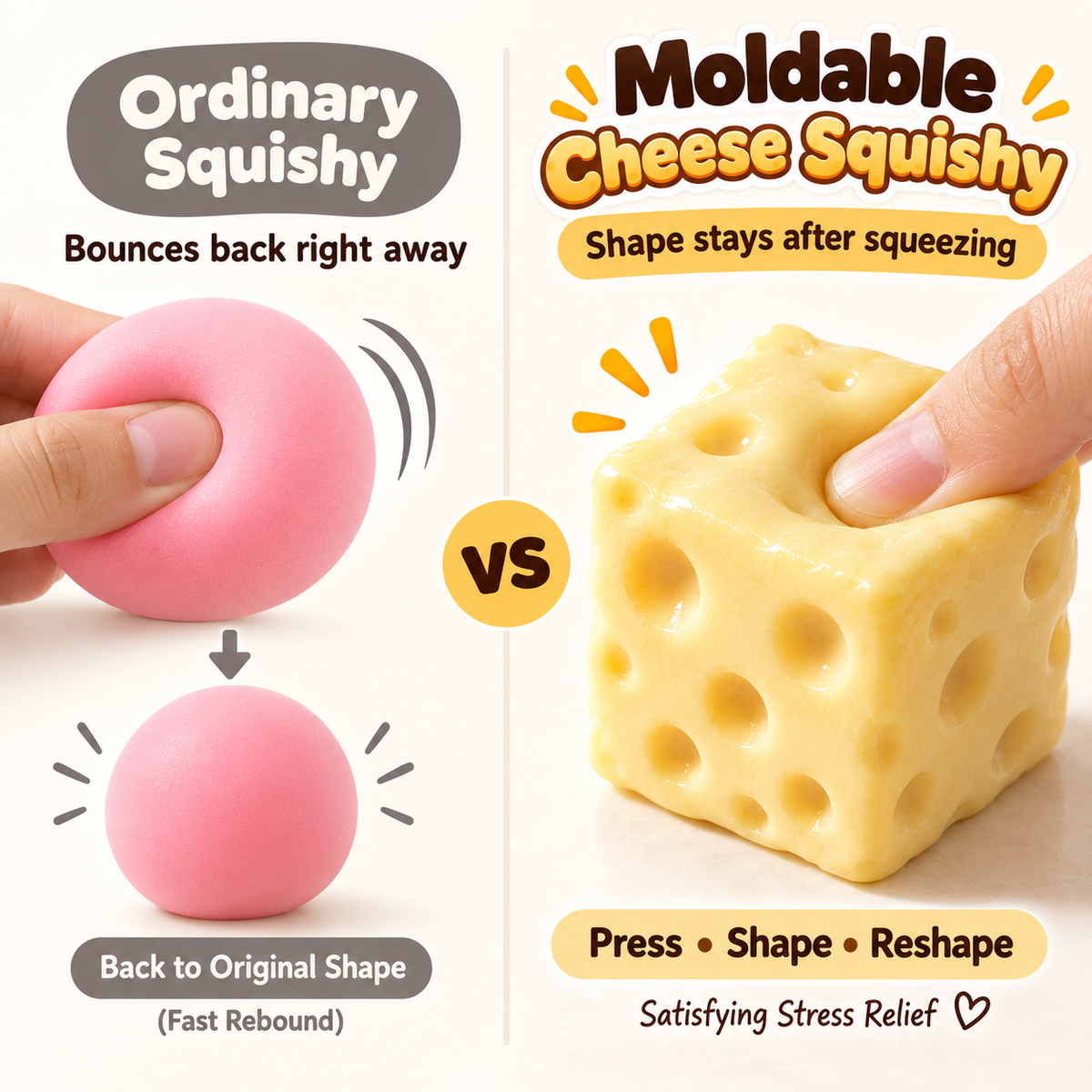 🔥LAST DAY 49% OFF🧀 Moldable Cheese Squishy | 😍 Soft, Satisfying & Non-Rebound