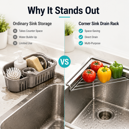 🔥LAST DAY 49% OFF🔥Stainless Steel Corner Sink Drain Rack | Kitchen Organizer🏠