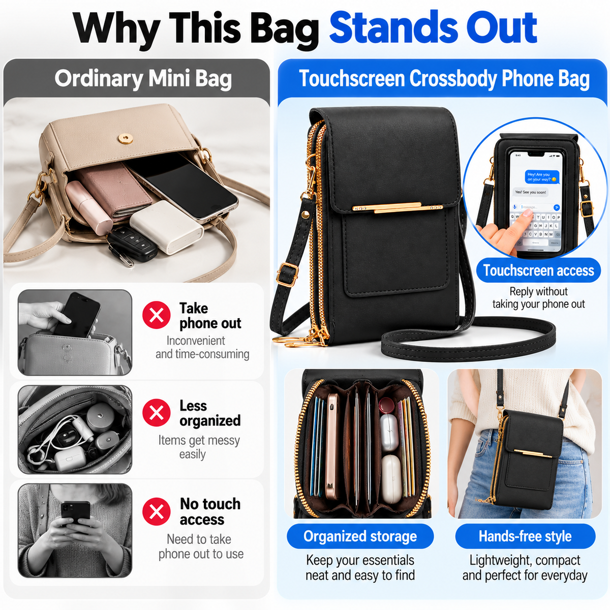 👜 Women's Touch Screen Crossbody Phone Bag · No Need to Take Out Phone 📱 — Best Gift for Her 💕