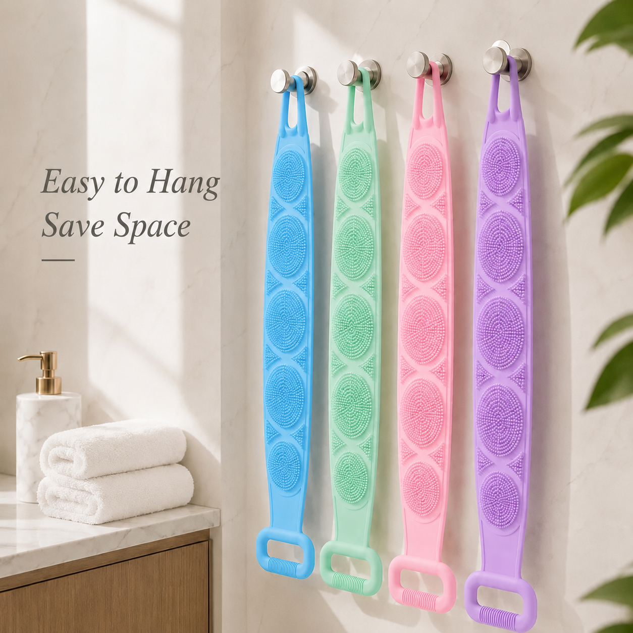 🚿 Dual Handle Silicone Back Scrub Strap | Deep Exfoliating Shower Brush