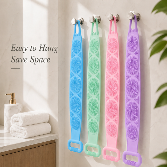 🚿 Dual Handle Silicone Back Scrub Strap | Deep Exfoliating Shower Brush