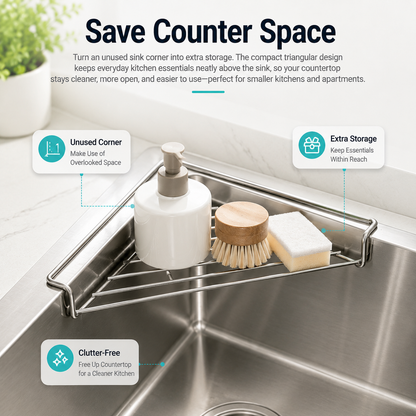 🔥LAST DAY 49% OFF🔥Stainless Steel Corner Sink Drain Rack | Kitchen Organizer🏠