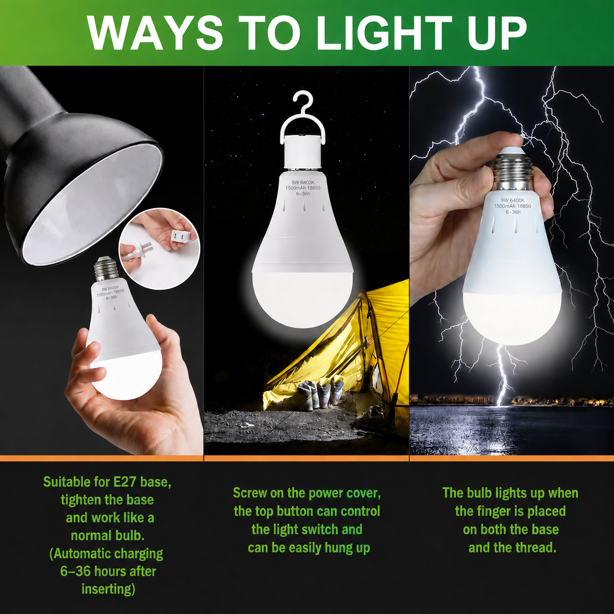 🔥LAST DAY 49% OFF🔥💡Rechargeable Emergency Light Bulb | 9W Battery Backup LED Bulb for Power Outages