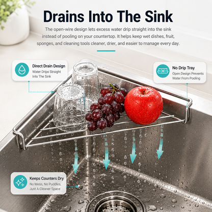 🔥LAST DAY 49% OFF🔥Stainless Steel Corner Sink Drain Rack | Kitchen Organizer🏠