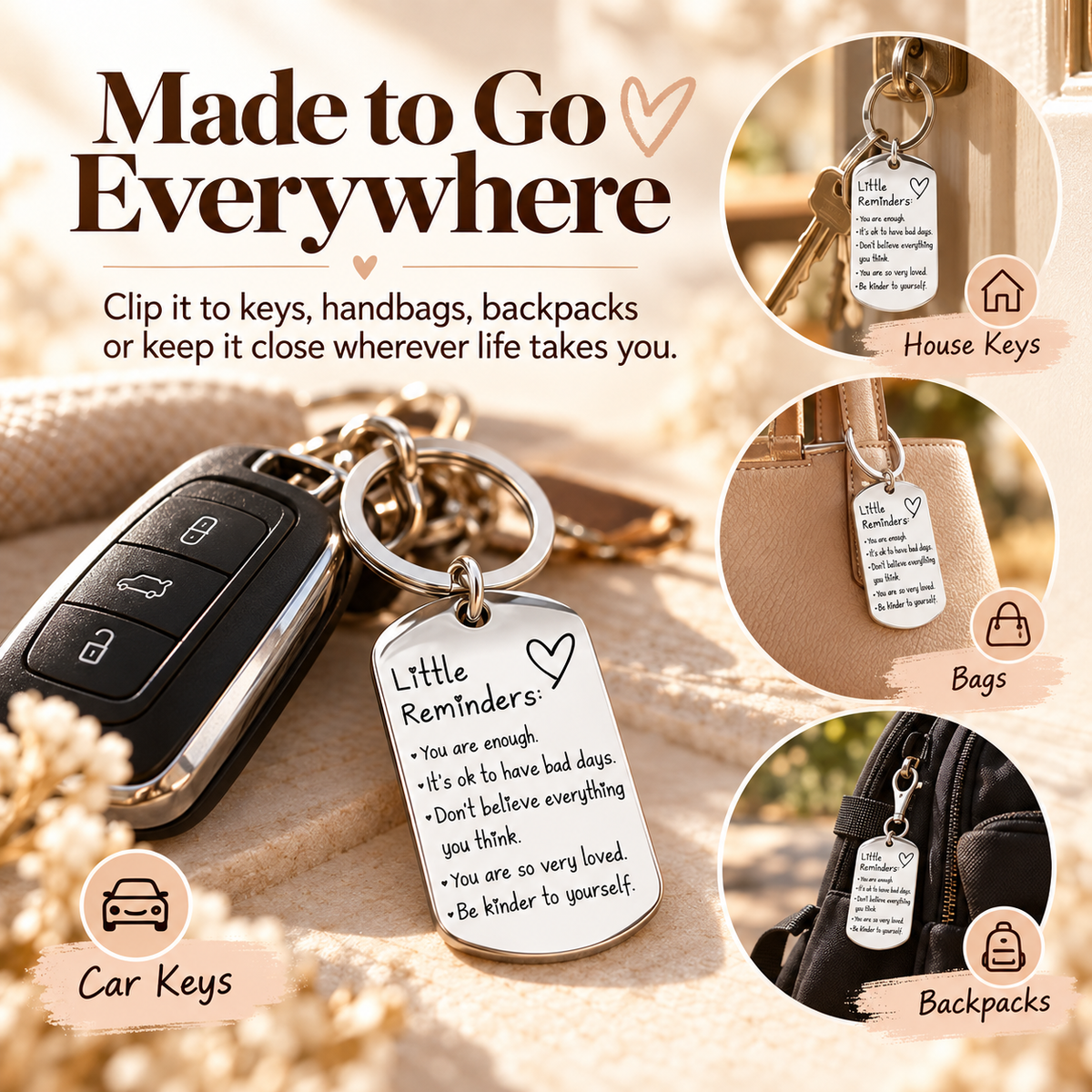 💖 Little Reminders Keychain ✨ Stainless Steel Encouragement Gift