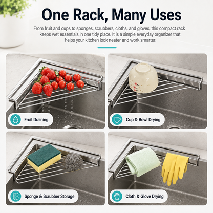 🔥LAST DAY 49% OFF🔥Stainless Steel Corner Sink Drain Rack | Kitchen Organizer🏠