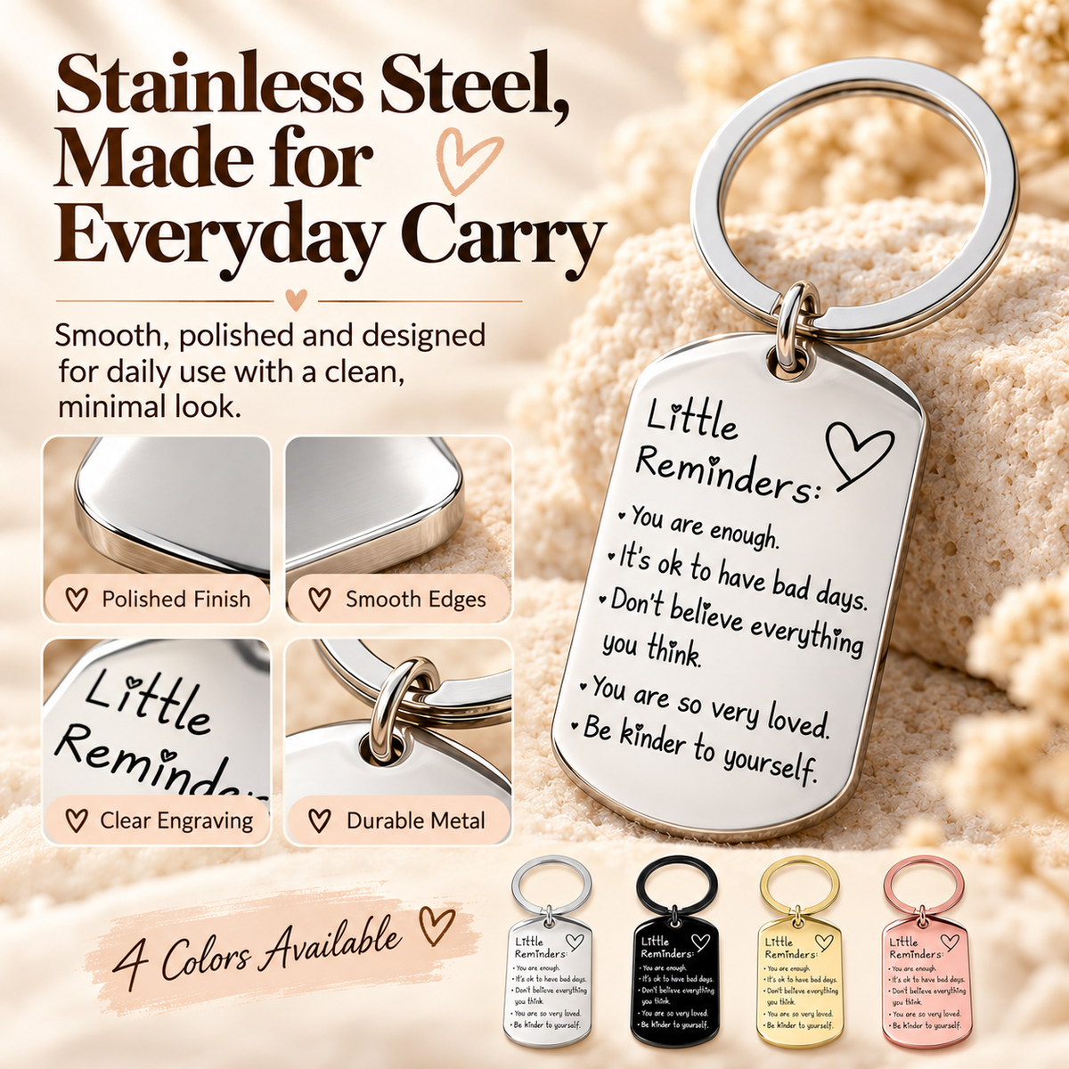 💖 Little Reminders Keychain ✨ Stainless Steel Encouragement Gift