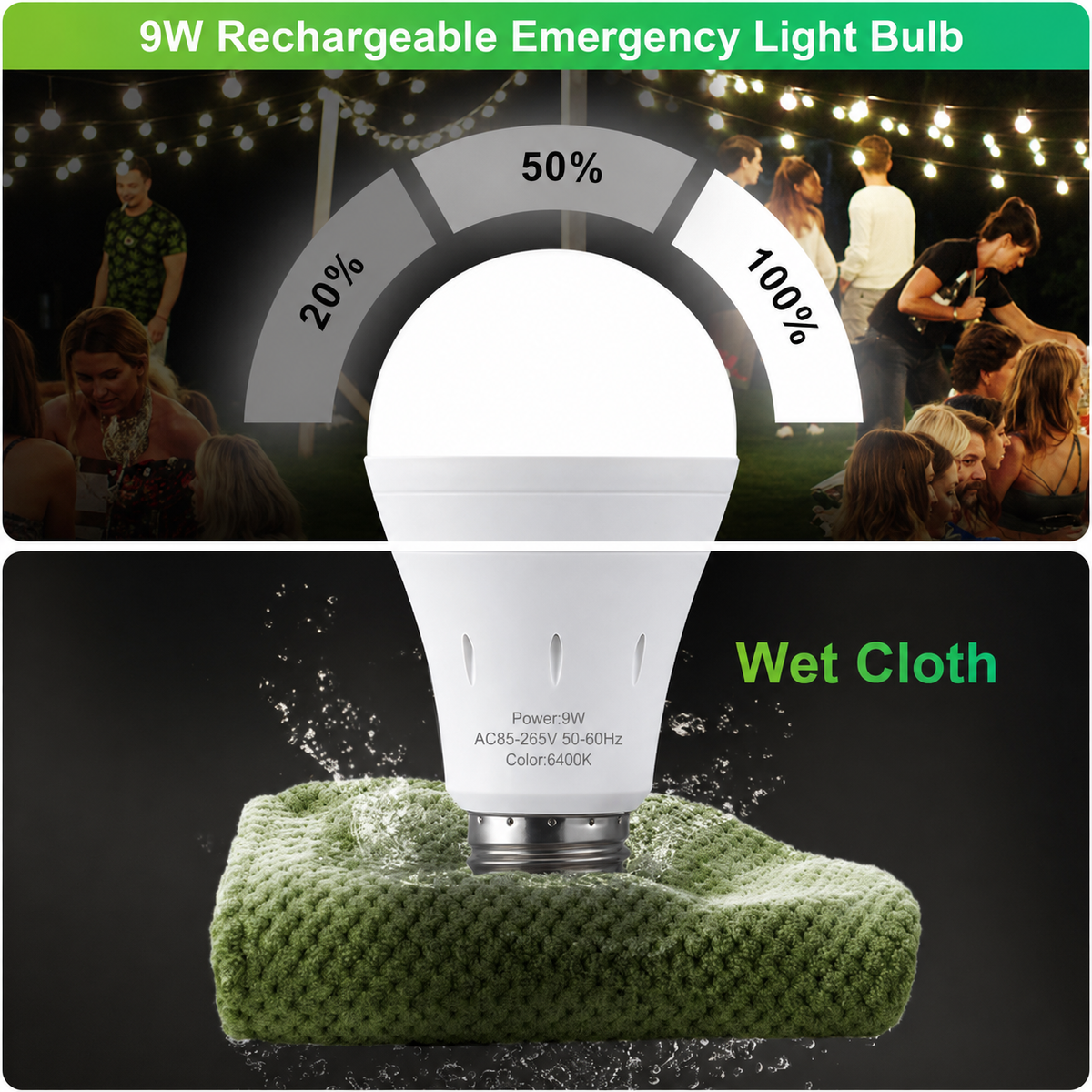 🔥LAST DAY 49% OFF🔥💡Rechargeable Emergency Light Bulb | 9W Battery Backup LED Bulb for Power Outages