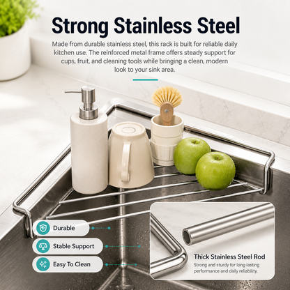 🔥LAST DAY 49% OFF🔥Stainless Steel Corner Sink Drain Rack | Kitchen Organizer🏠