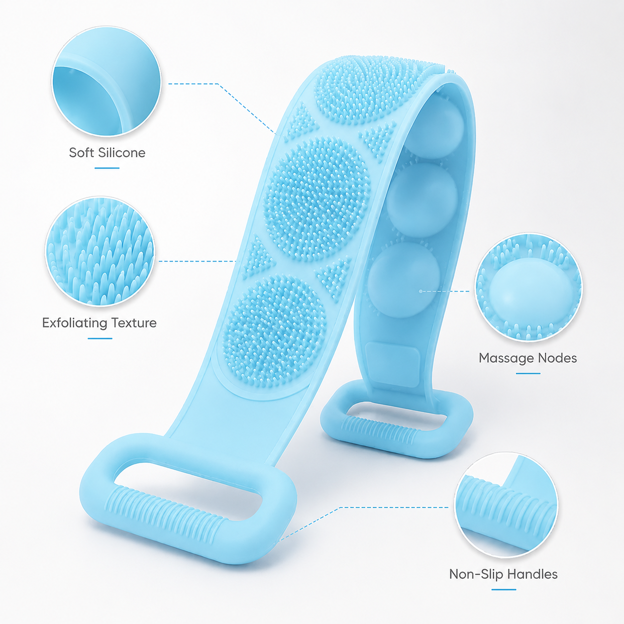 🚿 Dual Handle Silicone Back Scrub Strap | Deep Exfoliating Shower Brush