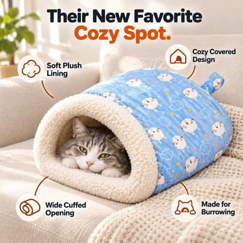 🐾 Cozy Cat Sleeping Bag – Soft Plush-Lined Bed for Burrowing & Snuggling 💤