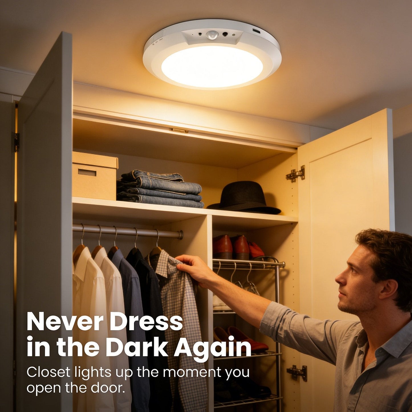 💡 3-Mode Motion Sensor Ceiling Light – Rechargeable, Magnetic, Wireless