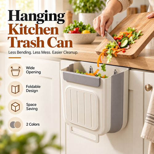 🔥 Limited-Time 49% OFF 🗑️Foldable Hanging Kitchen Trash Can | No-Bend, Space-Saving Cabinet Bin🥕