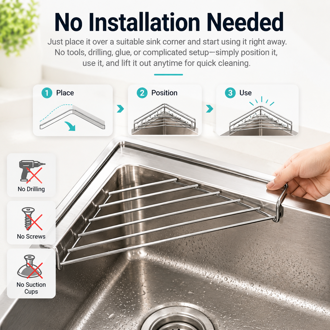 🔥LAST DAY 49% OFF🔥Stainless Steel Corner Sink Drain Rack | Kitchen Organizer🏠