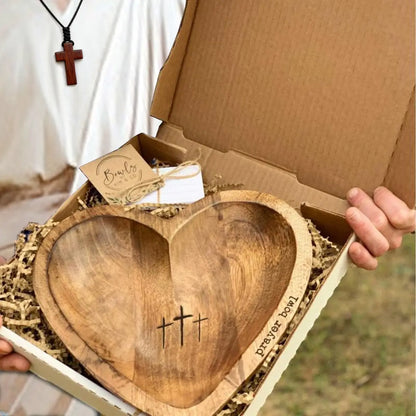 Faith & Grace Heart-Shaped Prayer Bowl Set – Hand-Engraved Vintage Religious Gift for Mother's Day & Easter Sunday 🎁❤️