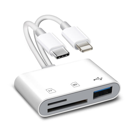⚡ Multi-Function SD Card Reader with USB-C/Lightning/USB-A — High-Speed OTG Adapter for iPhone, iPad & Android