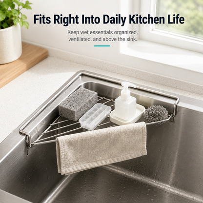 🔥LAST DAY 49% OFF🔥Stainless Steel Corner Sink Drain Rack | Kitchen Organizer🏠