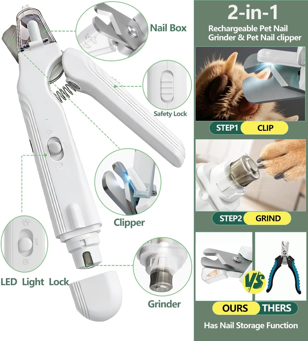 💥 LIMITED TIME 49% OFF 🐾 2-in-1 Pet Nail Clipper & Grinder ✨ LED Light, Low-Noise & Rechargeable