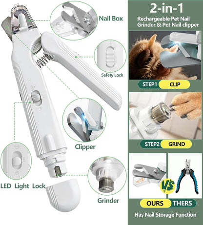 💥 LIMITED TIME 49% OFF 🐾 2-in-1 Pet Nail Clipper & Grinder ✨ LED Light, Low-Noise & Rechargeable