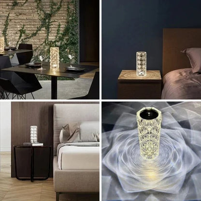 🔥Low Price Promotion💥16 Colors Rose Rays Rechargeable  Crystal Diamond Table Lamp With Touch Control