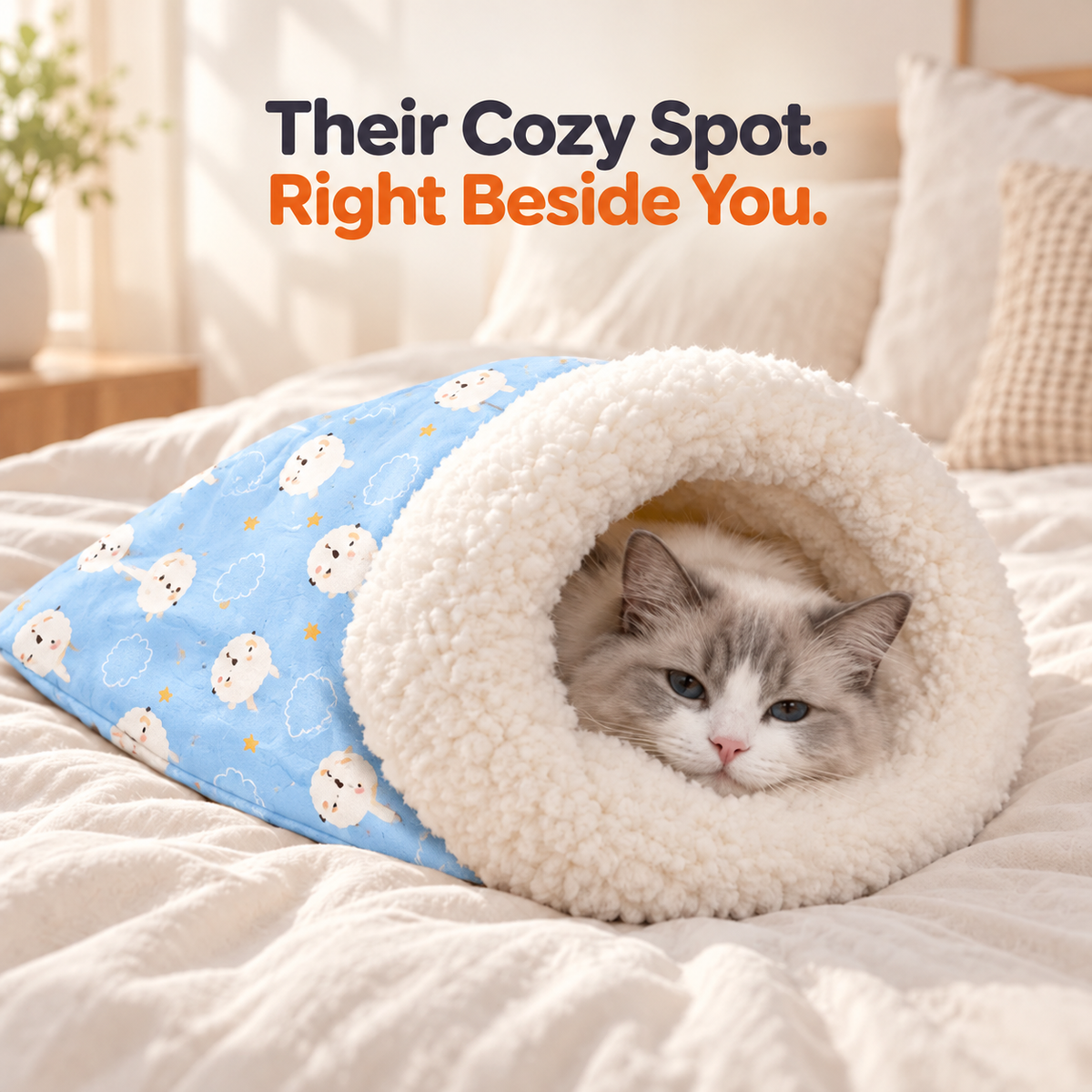 🐾 Cozy Cat Sleeping Bag – Soft Plush-Lined Bed for Burrowing & Snuggling 💤