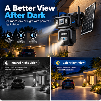 🔥Limited Time 50% OFF🔥  2K Solar WiFi Security Camera – Dual-Lens PTZ, AI Auto Tracking