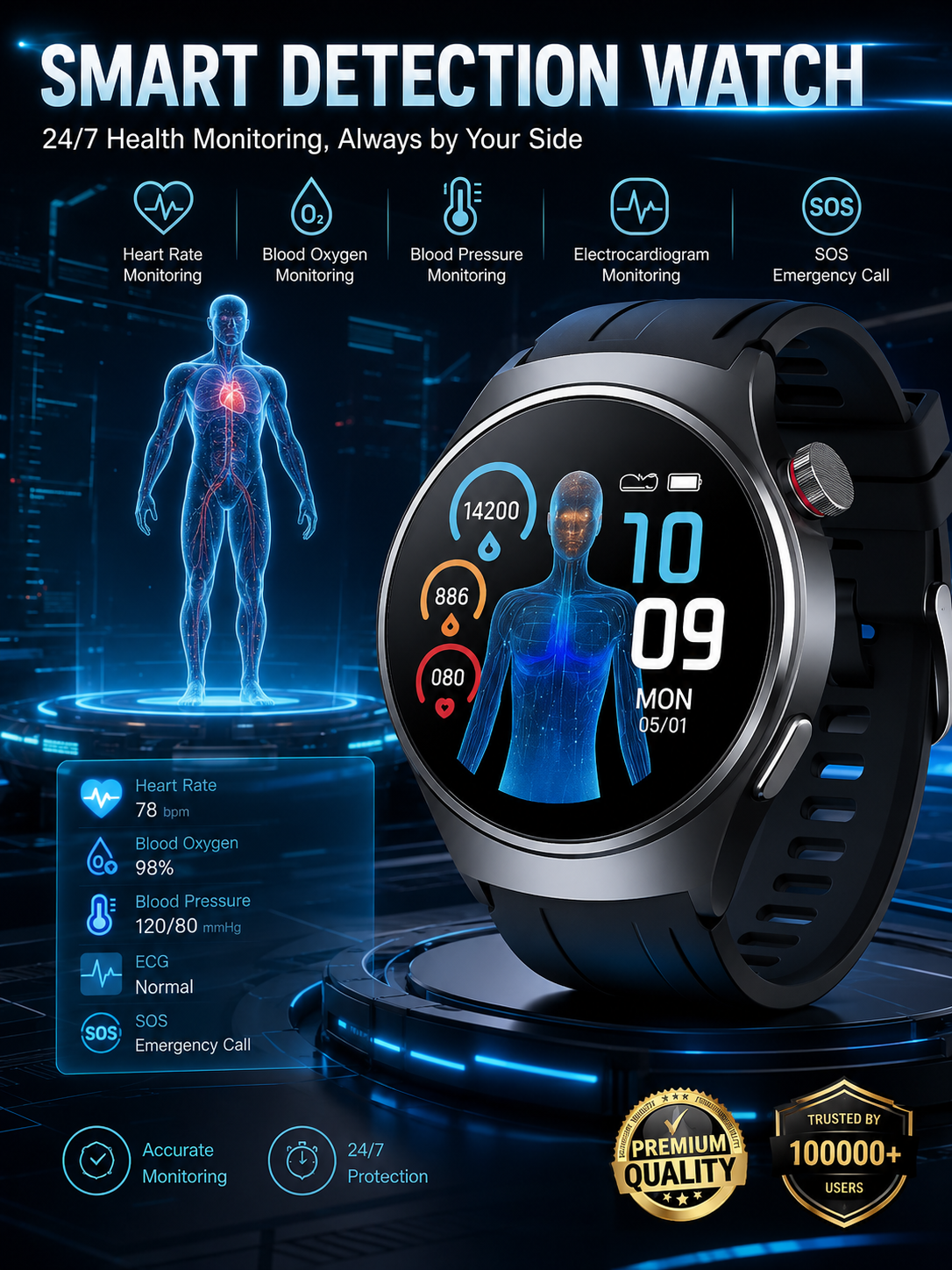 ❤️Flagship Smartwatch for Health Protection, 24/7 Health Data Center🥰