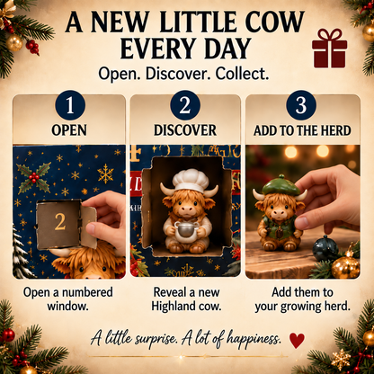 ⏳ Last Day 49% OFF –🐮24-Day Highland Cow Advent Calendar, Christmas Countdown Gift Box with Collectible
