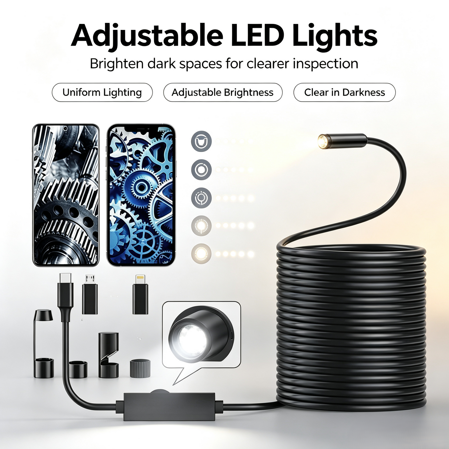 16.4ft HD Endoscope Camera for iPhone & Android, Multi‑Interface Industrial Endoscope for Car, Pipe, HVAC Repair