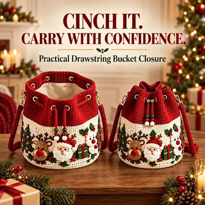 🎄 3D Crochet Christmas Bucket Bag ✨ Festive Crossbody Purse with Detachable Strap