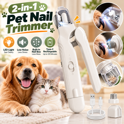 💥 LIMITED TIME 49% OFF 🐾 2-in-1 Pet Nail Clipper & Grinder ✨ LED Light, Low-Noise & Rechargeable
