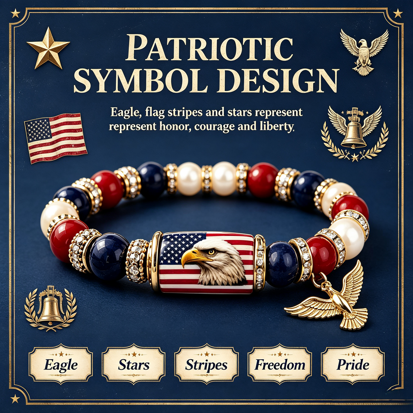 American Spirit Patriotic Eagle Beaded Bracelet🇺🇸250th Anniversary of Independence 1776-2026🎉