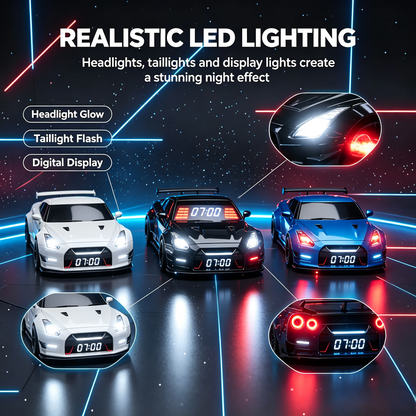 🏎️Hypercar Alarm Clock⏰GTR Sport Car Model Clock with Realistic Exhaust Flame, Smoke & LED Light Effects🔥