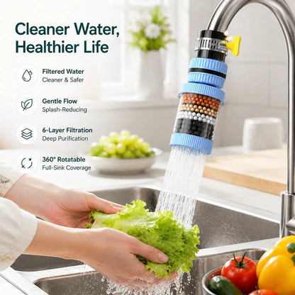 🔥LAST DAY 49% OFF🔥💧 6-Layer Faucet Water Filter ✨ 360° Rotatable Kitchen Tap Purifier, Splash-Free Tap Filter
