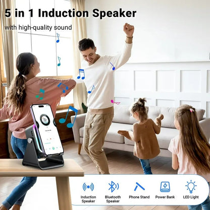 🔥Hot sale – up to 49% off🎶📱 5-in-1 Wireless Induction Audio Speaker Stand