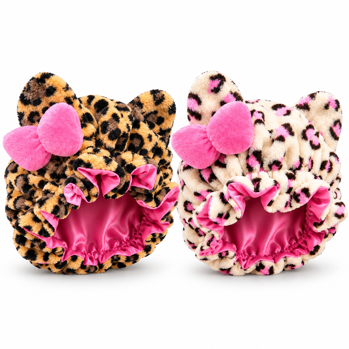 🎀 Cute & Cozy Leopard Plush Satin-Lined Bonnet 🐆 | Adjustable Hair Sleep Cap — Best Gift for Her 💕