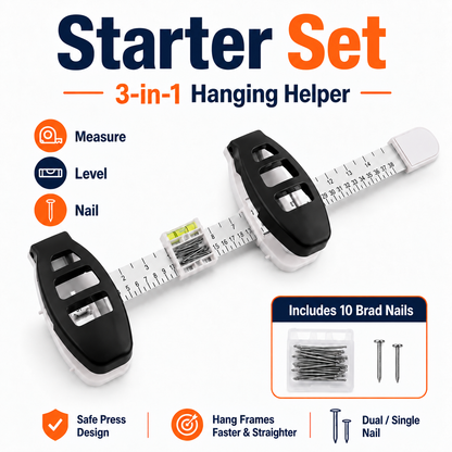 🔥 Limited-Time 49% OFF🖼️ All-in-One Picture Hanging Tool with Level & Dual Nail Positioners + 10/40 Nails