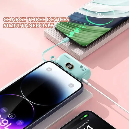 🪫→🔋5000mAh Mini Power Bank with Built-In Cable | 22.5W Fast Charge