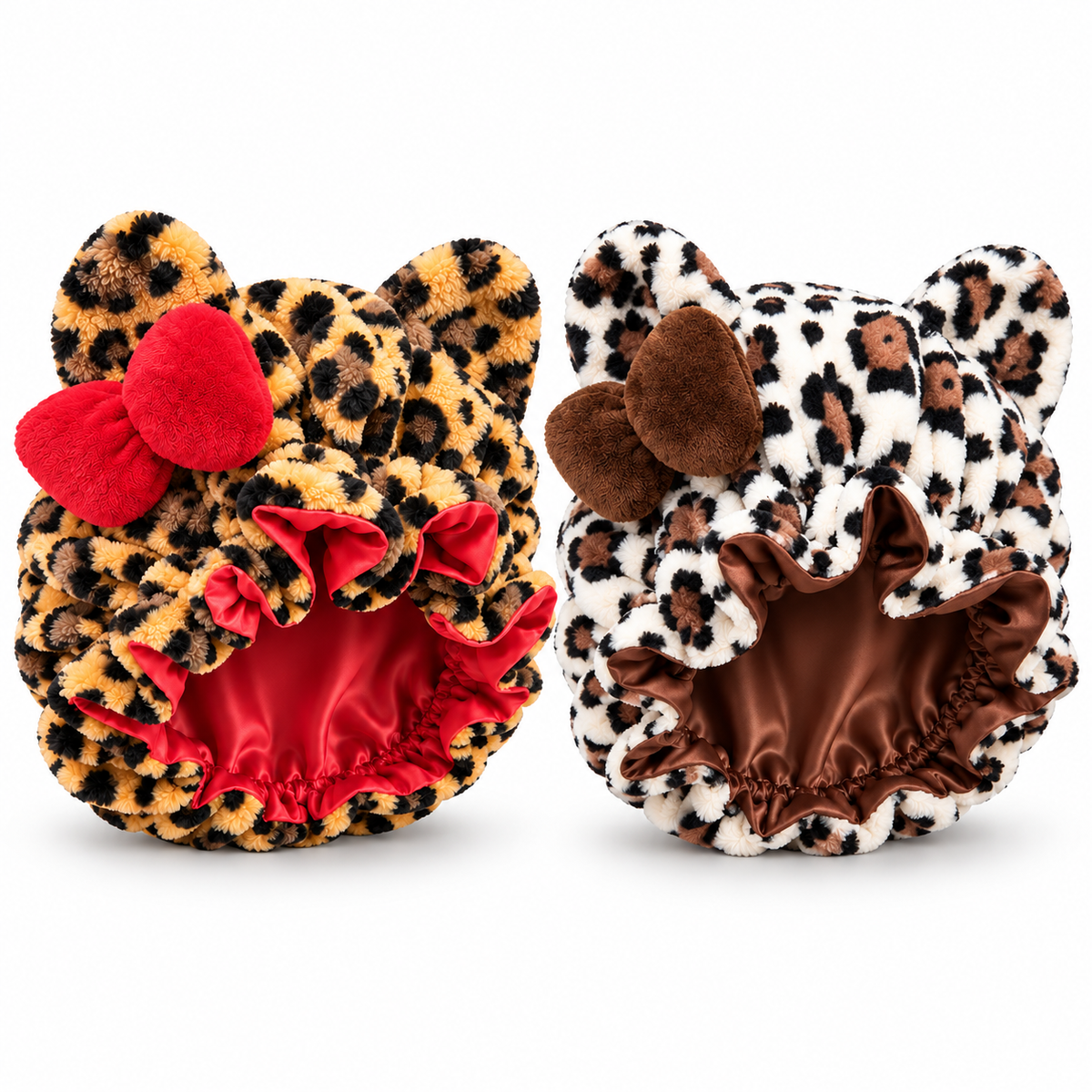🎀 Cute & Cozy Leopard Plush Satin-Lined Bonnet 🐆 | Adjustable Hair Sleep Cap — Best Gift for Her 💕