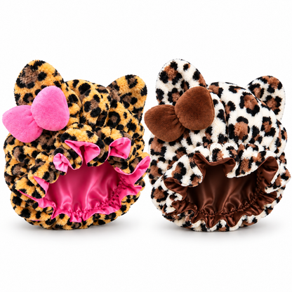 🎀 Cute & Cozy Leopard Plush Satin-Lined Bonnet 🐆 | Adjustable Hair Sleep Cap — Best Gift for Her 💕