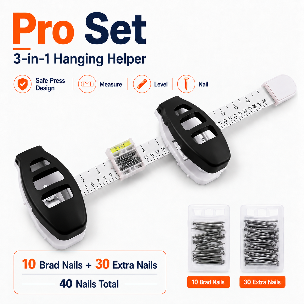 🔥 Limited-Time 49% OFF🖼️ All-in-One Picture Hanging Tool with Level & Dual Nail Positioners + 10/40 Nails