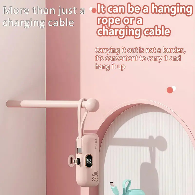🪫→🔋5000mAh Mini Power Bank with Built-In Cable | 22.5W Fast Charge